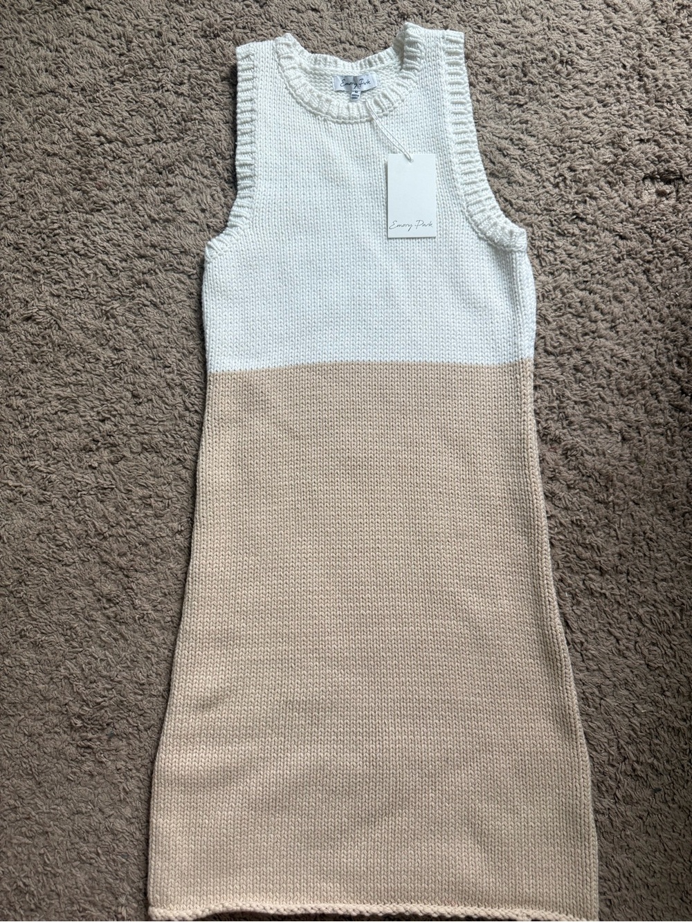 Vici Two-Tone Knit Tank Dress in Ivory and Beige